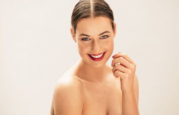 smiling attractive woman with red lips